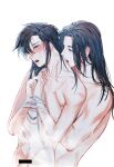  2boys alternate_hairstyle anal bar_censor bdsm bishounen bite_mark biting biting_neck black_hair blush bound bound_wrists censored collarbone completely_nude crying ear_blush fang grey_eyes hair_down hickey highres hug hug_from_behind implied_sex jujeop lan_wangji long_hair looking_at_another male_focus modao_zushi multiple_boys navel nipples nude open_mouth pectorals penis ribbon ribbon_bondage sex sex_from_behind simple_background steam tears teeth toned toned_male wei_wuxian wet wet_face wet_hair white_background white_ribbon yaoi yellow_eyes 