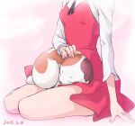  1girl breasts cat dress gegege_no_kitarou haruyama_kazunori nekomusume nekomusume_(gegege_no_kitarou_6) petting red_dress shirt sitting sleeping white_shirt 