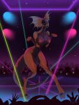 3:4 3_fingers 3_toes absurd_res anthro audience background_character barefoot bedroom_eyes biped black_and_orange bouncing_breasts breast_squish breasts crowd dance_floor detailed_background digital_drawing_(artwork) digital_media_(artwork) digitigrade exhibitionism feet female female_anthro fingers frill_(anatomy) genitals glowing glowing_genitalia glowing_nipples glowing_vulva group hi_res humanoid_genitalia humanoid_vulva lights machine mivi_(kebirb) multicolored_body narrowed_eyes nipples nude nude_female orange_nipples orange_vulva public public_nudity robot scalie screen screen_face seductive signature smile snout solo solo_focus speaker squish synth_(vader-san) tail toes tyo_dem visor vulva watermark