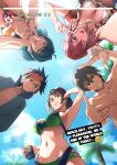  2boys 3girls artist_name bikini black_hair blonde_hair blue_hair breasts digimon digimon_beatbreak digimon_card_game digimon_liberator digimon_story:_time_stranger finger_frame from_below glasses green_bikini group_picture in-franchise_crossover jewelry kazama_shoto kazuki_suzune keyliom large_breasts long_hair medium_breasts multicolored_hair multiple_boys multiple_girls one_eye_closed palm_tree pendant pink_hair purple_eyes red_shirt shirt swimsuit tenma_tomoro tongue tongue_out tree two-tone_hair v yellow_bikini yellow_eyes yuuki_(digimon) yuuki_kanan 