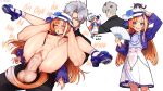  1boy 1girl absurdres akikawa_yayoi_(umamusume) anger_vein animal_on_head arm_up ascot bad_link blonde_hair blue_eyes blue_jacket blue_shoes blush breasts clitoris clothed_male_nude_female english_text folding_fan grey_hair hand_fan hat hetero highres holding holding_fan horse_tail jacket juliet_sleeves long_sleeves navel nipples nude on_head open_clothes open_jacket penis puffy_sleeves reverse_suspended_congress rolling_eyes saliva_drip sex shirt shiwudesu shoes skirt small_breasts speech_bubble stomach_bulge tail testicles textless_version tongue tongue_out trainer_(umamusume) umamusume uncensored veins veiny_penis white_ascot white_hat white_shirt white_skirt white_streaks 
