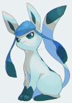  closed_mouth commentary_request full_body gen_4_pokemon glaceon green_eyes highres kikuyoshi_(tracco) looking_at_viewer no_humans pokemon pokemon_(creature) signature simple_background smile solo toes white_background 
