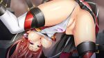  1girl anus ass bdsm bent_over blush bondage bound bound_arms bound_legs breasts breasts_out censored clenched_teeth clothing_aside covered_navel exs-tia_chevalier_(exs-tia_r) from_behind game_cg glaring hanging hanging_breasts headgear inoino kouyoku_senki_exs-tia large_breasts large_variant_set leotard leotard_aside long_hair looking_at_viewer looking_through_own_legs mosaic_censoring nipples non-web_source official_art outdoors pubic_tattoo purple_eyes pussy pussy_juice red_hair red_trim restrained rieszverne_suzette_paladill scowl shiny_skin skirt solo spread_legs stationary_restraints suspension tattoo teeth thighhighs torn_clothes torn_leotard torn_skirt underwear variant_set white_thighhighs 