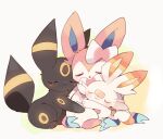  :3 bandaid bandaid_on_nose blush closed_eyes closed_mouth commentary_request gen_2_pokemon gen_6_pokemon gen_8_pokemon hug no_humans pokemon pokemon_(creature) scorbunny sleeping smile sylveon toes umbreon yupo_0322 