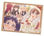  5girls antlers arms_up artist_request bare_shoulders black_shirt blonde_hair blue-framed_eyewear blue_eyes border braid brown_hair cake christmas_cake christmas_tree closed_eyes fake_antlers fang food gionji_yukine glasses hair_ribbon hat highres horns indoors itou_momiji jewelry long_hair looking_at_viewer low_twin_braids merry_christmas mole mole_under_eye multicolored_hair multiple_girls nabatame_haru necklace official_art open_mouth orange_hair palms_together party_hat picture_frame plaid_clothes plaid_shirt profile purple_eyes purple_hair red_eyes red_hair ribbon santa_costume santa_hat seibu_rio shine_post shirt smile sweater tamaki_kyouka teeth turtleneck turtleneck_sweater twin_braids twintails two_side_up upper_teeth_only very_long_hair white_border white_mouth white_sweater window 