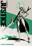  1girl boots cecilia_immergreen colored_inner_hair feaurievladskov green_eyes green_hair grey_hair high_heel_boots high_heels highres holding holding_polearm holding_weapon hololive hololive_english joints lance mechanical_arms mechanical_legs metal_skin multicolored_hair polearm robot robot_girl robot_joints short_hair two-tone_hair virtual_youtuber weapon winding_key 
