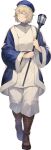  1girl absurdres baggy_pants belt blonde_hair blue_hat blue_robe boots brown_belt brown_boots closed_eyes dungeon_meshi falin_touden falin_touden_(tallman) game_cg hat highres holding holding_staff non-web_source official_art pants robe short_hair smile solo staff sword_of_convallaria transparent_background two-tone_robe white_pants white_robe 