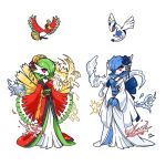  alternate_color articuno artist_name blue_flower blue_hair blue_skin bob_cut clothed_pokemon colored_skin cosplay entei flower gardevoir green_hair green_skin hair_flower hair_ornament hair_over_one_eye highres ho-oh ho-oh_(cosplay) japanese_clothes lugia lugia_(cosplay) mamobot moltres multicolored_skin pink_eyes pokemon pokemon_(creature) raikou shiny_pokemon signature simple_background smile suicune two-tone_skin white_background white_skin wide_sleeves zapdos 