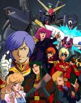  3boys 4girls belt black_belt black_cape black_dress black_gloves black_jacket black_pants blonde_hair breasts cape child cima_garahau closed_mouth commentary dokite_tsukasa dress earrings epaulettes folded_fan folding_fan gihren_zabi gloves green_eyes green_hair grey_shirt gundam gundam_0083 gundam_gihren_no_yabou gundam_mk_ii haman_karn hand_fan hand_on_own_arm hand_up hands_up high_collar highres holding holding_fan holding_unworn_cape holding_unworn_clothes icelina_eschonbach jacket jerid_messa jewelry lipstick long_hair looking_at_viewer makeup mecha medium_breasts military military_uniform mineva_lao_zabi mobile_suit_gundam multiple_boys multiple_girls necklace neo_zeon official_art open_clothes open_mouth open_shirt orange_hair pants parted_lips pink_cape pink_hair pointing purple_eyes purple_hair quattro_bajeena qubeley red_jacket red_lips red_pants red_shirt robot scan science_fiction shirt short_hair sleeve_cuffs smile smirk space star_(sky) sunglasses titans_(gundam) twirling_hair two-sided_cape two-sided_fabric unworn_cape white_gloves white_shirt zeon zeta_gundam 