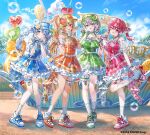  4girls :d :q ;) animal_ears blonde_hair blue_dress blue_hair braid breasts choker closed_mouth commentary_request copyright_notice day detached_sleeves double-parted_bangs dress elf extra_ears frilled_choker frilled_dress frilled_thigh_strap frills full_body green_dress green_eyes grey_hair hair_between_eyes hair_ribbon heterochromia high_ponytail highres hololive hololive_fantasy houshou_marine knees_together_feet_apart large_breasts long_hair looking_at_viewer medium_hair multicolored_hair multiple_girls nekoyashiki_pushio official_art one_eye_closed open_mouth orange_dress orange_eyes outdoors pink_dress pointy_ears ponytail puffy_detached_sleeves puffy_short_sleeves puffy_sleeves rabbit_ears rabbit_girl red_eyes red_hair red_ribbon ribbon see-through_clothes see-through_sleeves shiranui_flare shirogane_noel short_sleeves sidelocks sleeveless sleeveless_dress smile standing standing_on_one_leg streaked_hair thigh_strap tongue tongue_out twin_braids twintails two-tone_hair usada_pekora virtual_youtuber visor_cap white_hair wrist_cuffs yellow_eyes 