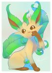  border brown_eyes commentary_request full_body gen_4_pokemon highres kikuyoshi_(tracco) leafeon looking_up no_humans open_mouth pokemon pokemon_(creature) sitting solo toes tongue tongue_out white_border 