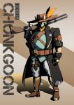  absurdres bandolier belt boots cowboy_boots cowboy_hat cowboy_western dokibird dragoon_(dokibird) feaurievladskov gloves gun hat highres holster horns horns_through_headwear indie_virtual_youtuber jackey lever_action mask on_shoulder spurs trigger_discipline weapon 