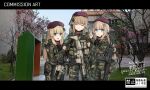  3girls :d absurdres artist_name assault_rifle battle_rifle beret black_ribbon blonde_hair blue_eyes bulletproof_vest camouflage chinese_commentary closed_eyes commission dated fn_five-seven fn_fnc fn_scar fn_scar_16 fn_scar_17 fnc_(girls&#039;_frontline) girls&#039;_frontline gloves green_gloves gun hair_ribbon handgun hat highres kochiya_tenko letterboxed load_bearing_vest looking_at_viewer military_combat_uniform military_uniform multiple_girls photo_background pixiv_commission ribbon rifle scar-h_(girls&#039;_frontline)_(kochiya_tenko) scar-l_(girls&#039;_frontline)_(kochiya_tenko) scope signature smile v watermark weapon weapon_connection 