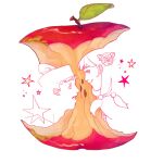  1boy 1girl apple closed_mouth dixie_cup_hat eye_contact flower food food_focus fruit grechca hair_bobbles hair_flower hair_ornament hashtag-only_commentary hat higashikata_josuke_(jojolion) highres hirose_yasuho jojo_no_kimyou_na_bouken jojolion leaf long_hair looking_at_another military_hat open_mouth profile sailor_hat short_hair smile star_(symbol) twintails white_background 