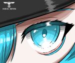  1girl artist_name black_hat blue_eyes blue_hair close-up eye_focus hat koalakanru original reichsadler solo 