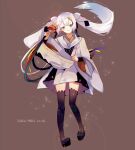  aqua_eyes bell black_sandals black_thighhighs cake_(isiofb) chihaya_(clothing) full_body hair_ornament hatsune_miku highres holding holding_bell japanese_clothes jingle_bell kagura_suzu long_hair long_sleeves looking_at_viewer miko musical_note musical_note_hair_ornament musical_staff musical_staff_print official_alternate_costume official_alternate_hairstyle open_mouth sandals smile snowflake_print striped_clothes striped_thighhighs thighhighs twintails very_long_hair vocaloid white_hair wide_sleeves yuki_miku yuki_miku_(2018) 