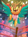  absurdres artist_name bird blank_eyes claws closed_mouth crowd flamigo flamingo furry hawlucha highres luchador luchador_mask mega_hawlucha mega_pokemon plume pokemon pokemon_(creature) pokemon_focus pokemon_legends:_z-a poliwag poliwrath scrafty scraggy spotlight taplaos wings wrestling_ring 