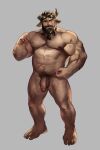  1boy abs animal_ears bara beard broken_horn chest_hair commission cow_boy cow_ears cow_horns cross_scar facial_hair flaccid full_body highres horns icelernd large_pectorals leg_hair looking_at_viewer male_focus male_pubic_hair mature_male muscular muscular_male navel navel_hair nipples old old_man original pectorals penis pubic_hair scar scar_across_eye scar_on_arm scar_on_chest short_hair solo standing stomach thick_thighs thighs uncensored veins 