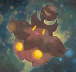  blurry commentary_request fangs full_body gen_6_pokemon highres kikuyoshi_(tracco) looking_at_viewer no_humans open_mouth pokemon pokemon_(creature) pumpkaboo smile solo yellow_eyes 