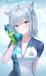  angel animal_ears blue_archive cleavage gym_uniform nekomimi sunaookami_shiroko tokkyu wet 