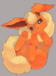  commentary_request fangs flareon full_body gen_1_pokemon grey_background highres kikuyoshi_(tracco) looking_at_viewer no_humans open_mouth pokemon pokemon_(creature) smile solo toes 