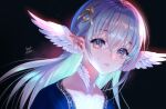  aqua_hair choker close crying feathers foo_midori long_hair original pointed_ears signed tears wings 