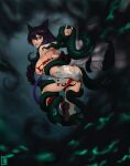  ahri animal_ears ass bondage breasts japanese_clothes kitsune league_of_legends nipples no_bra nopan tagme tail tentacles torn_clothes 