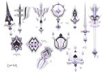 artist_request asgard axe battle_axe floating_gem gem impasto instrument korean_text lute_(instrument) nexon object_focus official_art orb polearm production_art purple_gemstone second-party_source shield spade_(shape) spear sword translation_request wand weapon weapon_focus 