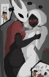  3girls absurdres ass blush breasts closed_eyes highres holding hollow_knight hollow_knight:_silksong hornet_(hollow_knight) lace_(hollow_knight) looking_at_viewer mask medium_breasts multiple_girls nude oddsnail shakra_(hollow_knight) short_hair sweat white_hair yuri 