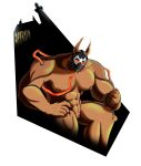 2025 absurd_res anthro arkham_asylum bane_(dc) batman_(series) big_muscles brown_body canid canine canis colored crossover dc_comics digital_media_(artwork) dobermann dog_knight_rpg domestic_dog female hi_res huge_muscles hyper hyper_muscles mammal mask muscular muscular_anthro nipples nude pecs pinscher rory_(ceehaz) simple_background skeletronic solo wearing_mask