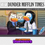 anthro artist_logo artist_name avian bird black_clothing black_jacket black_topwear blue_body blue_clothing blue_necktie blue_shirt blue_skin blue_topwear brown_hair brown_necktie clothing club_penguin collared_shirt duo english_text fanny_pack gesture hair handshake hi_res jacket logo looking_at_viewer male multicolored_necktie necktie pattern_necktie penguin portuguese_text relampago686 shirt striped_necktie text the_office topwear two_tone_necktie white_body white_clothing white_shirt white_skin white_topwear yellow_necktie