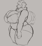  anthro belly big_belly bra canid canine canis clothing domestic_dog female female_anthro floppy_ears hi_res jezzlen mammal mollie_(jezzlen) monochrome mouth_closed navel overweight overweight_anthro overweight_female panties portrait simple_background sketch solo standing three-quarter_portrait tight_bra underwear 