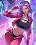  1girl baseball_bat bra breasts glasses gloves highres holding holding_weapon large_breasts long_hair looking_at_viewer marvel marvel_rivals navel noush psylocke purple_eyes purple_hair solo underwear weapon x-men 