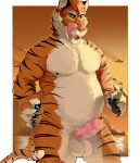 2018 anthro balls black_body black_fur blaker bodily_fluids countershade_balls countershade_crotch countershade_face countershade_genitalia countershade_torso countershading cum cum_string erection felid fur genital_fluids genitals hi_res humanoid_genitalia humanoid_penis licking licking_lips male male_anthro mammal musclegut muscular muscular_anthro muscular_male nipples nude nude_anthro nude_male open_mouth orange_body orange_fur overweight overweight_anthro overweight_male pantherine penis solo standing striped_body striped_fur stripes sunset tail tan_body tan_fur teeth tiger tongue tongue_out whisker_spots