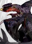  absurdres black_eyes claws colored_skin dated fins garchomp grey_background highres multicolored_skin no_humans pokemon pokemon_(creature) signature solo sukepmonster tail wings yellow_pupils 