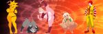 3:1 absurd_res anthro autumn_(genocityzone) blush bodily_fluids breasts butt clothing clown digital_media_(artwork) female genitals group hair helia_(raytheuhhhhhh) hi_res human kerotheklutz looking_at_viewer lovebug_(ann1eru0k) lupo_(sleepysheepy17) mammal mascot mcdonald&#039;s meme nipples nude red_hair ronald_mcdonald smile sun_girl tail text what