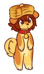 2018 3_fingers 3_toes :&lt; alpha_channel ambiguous_gender anthro brown_eyes brown_hair butter canid canine canis chibi collar collar_tag countershade_torso countershading curled_tail dairy_products digital_media_(artwork) domestic_dog ears_down eyelashes feet female_(lore) fingers fizzy-dog flat_colors fluffy fluffy_tail food food_on_head food_stack freckles fur glistening glistening_eyes gloves_(marking) hair leg_markings mammal maple_syrup markings multicolored_body multicolored_fur orange_markings pancake pancake_on_head paws pink_nose pivoted_ears red_collar short_hair simple_background socks_(marking) solo standing sugar_d&#039;amore tail tan_body tan_countershading tan_fur tan_markings toes transparent_background unavailable_at_source