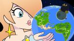  absurdres blonde_hair blue_eyes earth_(planet) full_moon giant giantess highres holding holding_plant moon planet plant rosalina thegiantwoman 