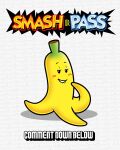 4:5 absurd_res ambiguous_gender banana_peel bite biting_lip black_eyes blush downrightshoddy elemental_creature english_text eyelashes flora_fauna grin half-closed_eyes hi_res mario_bros mario_kart narrowed_eyes nintendo plant shadow smile solo standing teeth text text_background what yellow_body