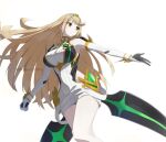  1girl blonde_hair chest_jewel core_crystal_(xenoblade) cowboy_shot dress highres long_hair microdress mythra_(xenoblade) simple_background solo tiara tsukinaga white_background white_dress xenoblade_chronicles_(series) xenoblade_chronicles_2 yellow_eyes 