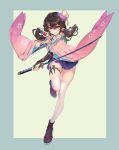  garter japanese_clothes miyama_tsubaki_me skirt_lift sword tagme thighhighs weapon 