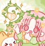  >_< 1girl animal anime_coloring blunt_bangs blush_stickers bow bowtie braid cat chibi chinese_commentary clothed_animal commentary_request cowboy_shot day ear_covers green_bow green_shirt green_skirt hair_bow head_wreath heart highres hood hood_up infinity_nikki long_hair low_twin_braids momo_(nikki) nikki_(nikki) nikki_(series) notice_lines open_mouth outdoors parted_bangs pink_eyes pink_hair puffy_short_sleeves puffy_sleeves shirt short_sleeves skirt sky smile sparkle tareme tree trophy twin_braids v-shaped_eyebrows very_long_hair white_cat white_sky yanxie_(lofter_926943) yellow_bow yellow_bowtie yellow_hood 