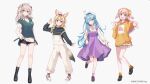  animal_ears dress dress_shirt hololive kitsune momosuzu_nene omaru_polka overalls pointy_ears shishiro_botan sweater tagme tail yukihana_lamy yushima 