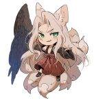  &gt;:) 1boy :3 alternate_costume animal_ears black_kimono black_socks black_wings blush_stickers chibi chibi_only commentary_request detached_sleeves feathered_wings final_fantasy final_fantasy_vii fox_boy fox_ears fox_tail full_body geta green_eyes grey_hair hakama hakama_pants hattouissenbaka japanese_clothes kimono kitsune light_smile long_hair male_focus multiple_tails open_clothes open_kimono outstretched_arms pants red_hakama red_pants sephiroth simple_background single_wing sleeveless sleeveless_kimono socks solo tabi tail v-shaped_eyebrows very_long_hair white_background wide_sleeves wings 