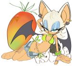 anthro barefoot bat bat_wings bedroom_eyes big_ears bikini blue_eyes bottomwear bracelet breasts claws cleavage clothed clothing denim denim_bottomwear denim_clothing denim_shorts ear_piercing ear_ring eyelashes eyeshadow feet female front_view full-length_portrait green_clothing hair hand_behind_head hand_tattoo heart_symbol hi_res i3lessings jewelry leg_tattoo long_eyelashes looking_at_viewer lying makeup mammal mango medium_breasts medium_hair membrane_(anatomy) membranous_wings narrowed_eyes navel navel_piercing on_side piercing portrait pose purse ring_(jewelry) ring_piercing rouge_the_bat seductive sega shorts simple_background smile solo sonic_the_hedgehog_(series) string_bikini swimwear tattoo two-piece_swimsuit unbuttoned_shorts waist_accessory white_background white_hair wings