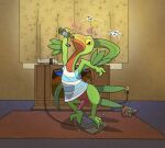 alcohol anthro argon_vile balancing balls battletoads beer beverage bottomless clothed clothing controller curtains drinking_alcohol drinking_beer drunk electronics game_console game_controller game_screen gaming generation_3_pokemon genitals green_body grovyle hi_res inside leaf leaf_hair leaf_tail magazine male nintendo nintendo_entertainment_system pattern_clothing pattern_shirt pattern_topwear penis plant plant_hair plant_tail playing_video_game pokemon pokemon_(species) pseudo_hair rareware roll_and_rocker rolling_rock shirt shirt_only solo striped_clothing striped_shirt striped_topwear stripes substance_intoxication tail topwear topwear_only