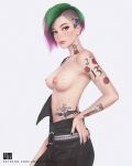  breasts cyberpunk_2077 judy_alvarez kairan-momochi nipples no_bra tattoo 