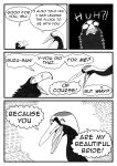 2025 accipitrid accipitriform akiko_(comixqueen) ambiguous_gender avian bird black_and_white black_body black_feathers comic comixqueen crane_(bird) duo eagle english_text feathers female female_(lore) feral gruiform grus_(genus) hi_res isuzu_(comixqueen) monochrome red-crowned_crane sea_eagle shocked simple_background speech_bubble steller's_sea_eagle text white_body white_feathers