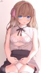  bra open_shirt pantsu ramchi skirt_lift thighhighs 