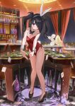  1girl absurdres ame-chan_(needy_girl_overdose) ame-chan_(playboy_bunny)_(needy_girl_overdose) animal_ear_hairband animal_ears balloon bare_legs bare_shoulders black_hair black_shoes bottle breasts bucket card ceiling ceiling_light champagne_bottle cleavage closed_mouth counter cup curtains detached_collar fake_animal_ears full_body hairband heart heart_hands high_heels highres indoors leotard long_hair looking_at_viewer medium_breasts needy_girl_overdose official_art oici_ne playboy_bunny playing_card poker_chip poker_table rabbit_ear_hairband rabbit_ears rabbit_tail red_leotard second-party_source shoes solo spill standing strapless strapless_leotard table tail twintails v_arms white_hairband window wrist_cuffs 